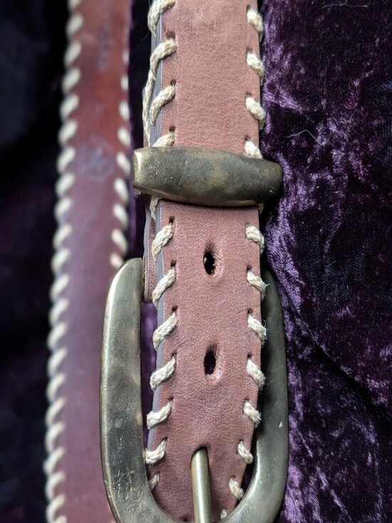 Vintage Brass and Leather Belt with Rope Edge - handsome & thick - 32\